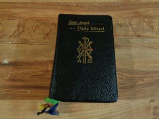 Vintage 1956 Saint Joseph Daily Missal Black Leather Bound Catholic W/extras
