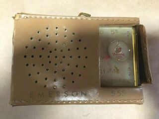 Vintage Emerson Transistor Pocket Radio With Leather Case