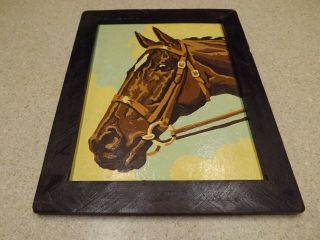 Vtg Paint By Number Horse Head 1968 Completed Framed Wall Art Equestrian 11x13 "