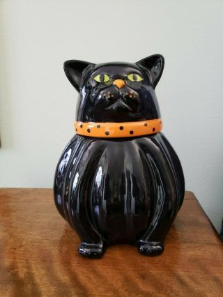 Black Cat Ceramic Cookie Jar Halloween Or Every Day Decor.