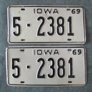 Antique 1969 Iowa License Plate Matched Pair Yom Plates 5 - 2381 Chevy Dodge Amc