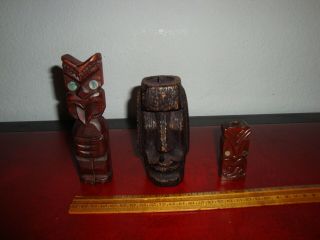 Vintage Easter Island Head Candle & 2 Hawaiian Tikis 2