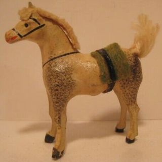 Old 1920s Miniature German Composition Horse W/felt Saddle For Christmas Village