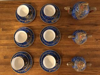Antique 21 piece Nagoya Cobalt Blue Dragonware Tea Set 1920 - 1930 3