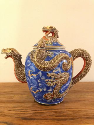 Antique 21 piece Nagoya Cobalt Blue Dragonware Tea Set 1920 - 1930 4