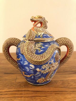 Antique 21 piece Nagoya Cobalt Blue Dragonware Tea Set 1920 - 1930 7