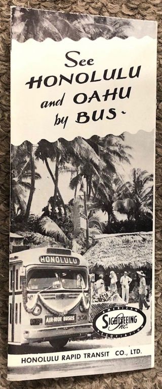 Vintage 1950s Honolulu Rapid Transit Hrtco Bus Route Map,  Hawaii