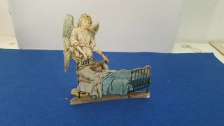 Rare Antique Victorian Religious 3d Pop Up Card Girl Sleeping W/ Angel