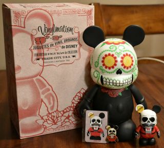 Disney Vinylmation 9/3 " Trade City Day Of The Dead Dia De Los Muertos Set W/pin