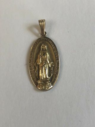 Vintage 10k Yellow Gold Miraculous Virgin Mary Oval Medal/pendant