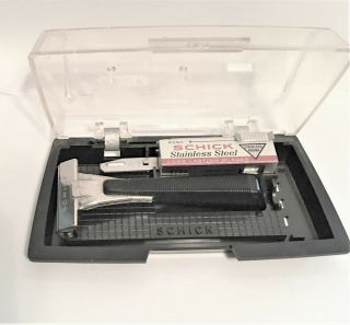 Vintage 1955 - 1958 Schick Injector Razor Type I1chrome Head Black Handle W/case