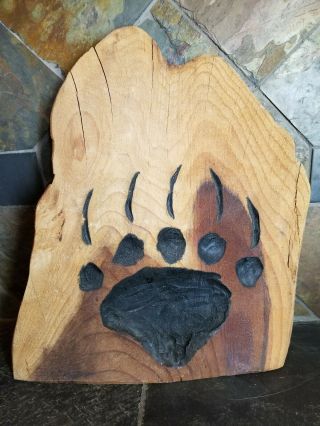 Vintage Pacific Northwest Native American Tribal Large Carved Cedar Bear Paw