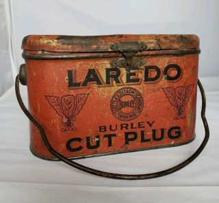 Vtg Laredo Burley Cut Plug Tobacco Advertising Tin Metal Lunchbox Style