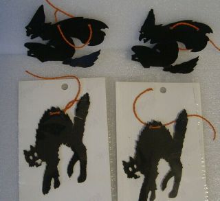 4 Antique Halloween Die - Cut Flying Witches,  Cats Mobile Silhouettes 4 "