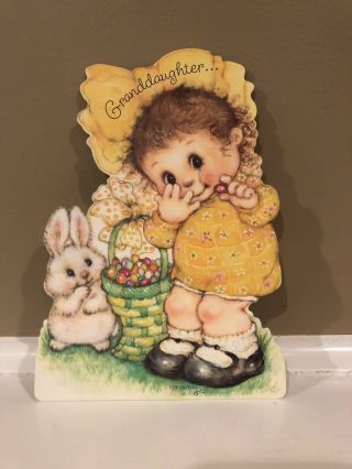 Artist Signed Mary Hamilton Easter Card: Little Girl,  Bunny,  Jelly Beans