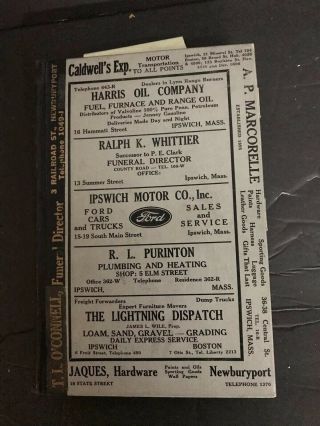 1934 Ipswich Mass Business Directory Phone Book Newbury Boxford Rowley Topsfield