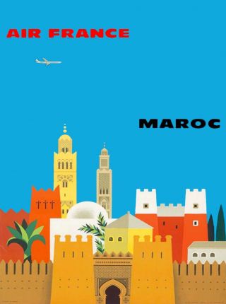 Maroc Morocco By Clipper Airplane Vintage Airline Travel Advertisement Poster