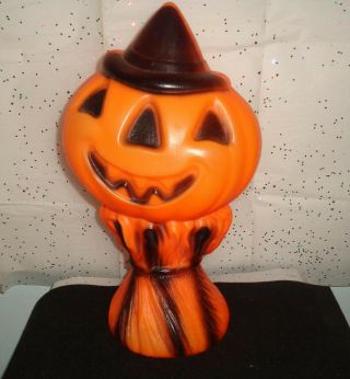 Vintage Empire Halloween Blow Mold Lighted Pumpkin Jol Scarecrow - W/witch Hat - Nr