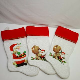 Morehead Inc Christmas Embossed Felt Stockings 3 Piece Santa Kitten Bear 14.  5 "