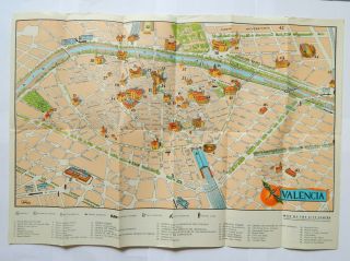 1958 Pictorial Map Of Valencia Spain [17x24]