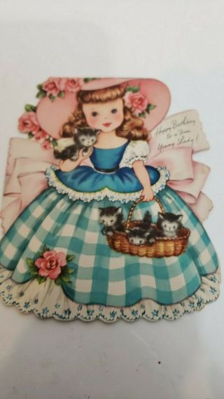 Vintage Greeting Card Happy Birthday Girl W/kittens