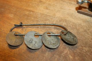 4 Antique Mine Tags Checks Coal Miner Mining 81 On Squirrel Pin 1 Brass 3 Steel