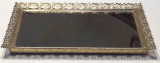 Vanity Mirror Perfume Tray Hollywood Regency Gold Vintage 14.  5x9.  5