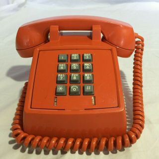 Vintage Rotary Touch Tone Desk Phone Orange Square Telephone 1970 