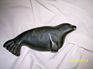 Vintage Hand Carved Green Stone Walrus
