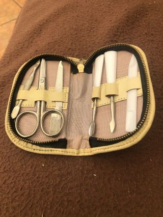 Vintage Manicure Set In A Leather Case