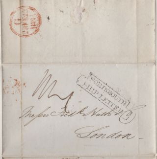 1835 Portsmouth Ship Letter Postmark On Wrapper From York To London