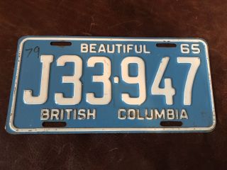 Canadian 1965 British Columbia Bc Canada License Plate
