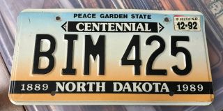Vintage 1989 Centennial North Dakota Peace Garden State License Plate.