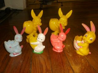 6 Vintage Plastic Easter Bunny Rabbit Candy Containers