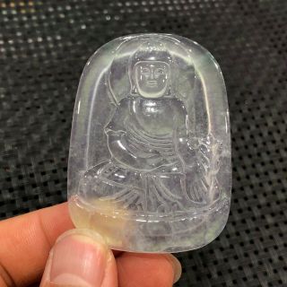 Rare Collectible White Ice Jadeite Jade Buddha Amulet Handwork Chinese Pendant