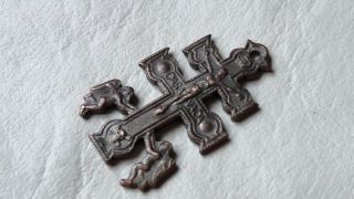 Antique Metal Crucifix Pendant Caravaca Angels