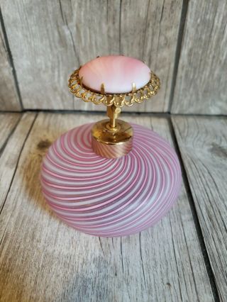 61 Vintage Art Glass Perfume Bottle Pink White Lace