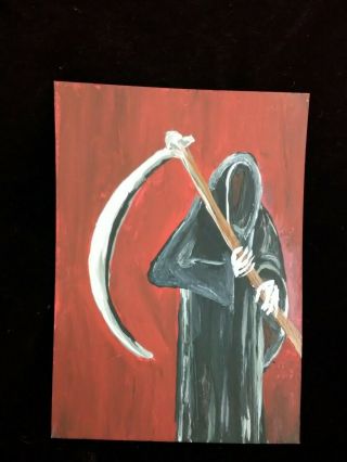 Grim Reaper Painting Art Trading Card Signed Aceo Death Horror Fantasy