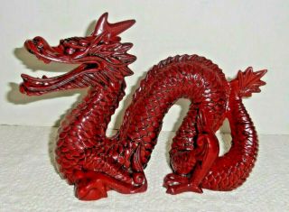 Oriental Dragon Statue/figurine Red Lacquered 7 - 1/2 " Long