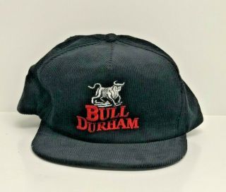 Vtg Nib Promo Bull Durham Tobacco Black Corduroy Hat Cap Adjustable Org Box