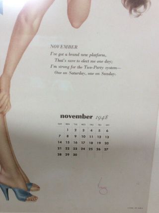 THE VARGA GIRL Pin - Up Calendar Page NOVEMBER 1948 Framed Print 2