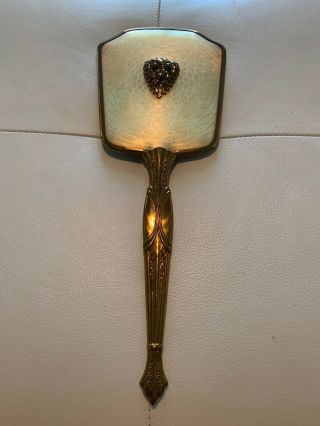 Vintage 13.  5 " Hand Held Vanity Mirror Gold
