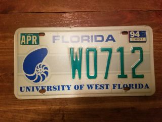 Vintage 1994 University Of West Florida Nautilus License Plate Wo712