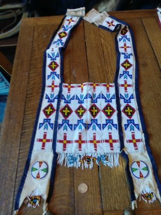 Fabulous Authentic White Deerskin Beaded Pacific Nw Native American Breastplate