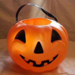 Vintage Plastic Pumpkin Trick Or Treat Candy Bucket Pail Blow Mold 8 " High