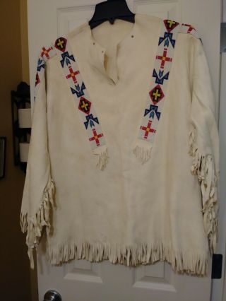 Gorgeous Authentic Deerskin Pacific Nw Ntive American Beaded/fringed White Tunic