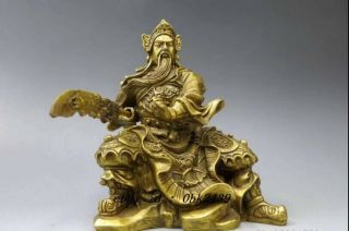 5 Chinese Pure Brass Copper Dragon Guan Gong Guan Yu Warrior Figurine Statue