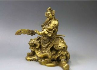 5 Chinese Pure Brass Copper Dragon Guan Gong Guan Yu warrior figurine statue 2