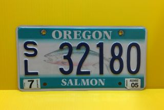 Authentic OREGON SALMON LICENSE PLATE PAIR SL No.  32180 Tagged 2005 DMV 2