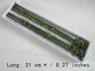 8.  27 Inches / 100 Natural Color Jade Two Pairs Of Chopsticks.  Kirin Station